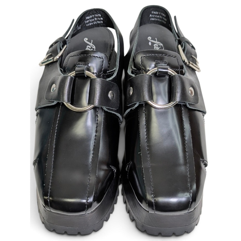 Free People Astoria Black Leather O Ring Harness Platform Clogs Sz 9.5 NWOB